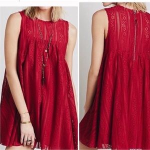 Free People Red Lace Babydoll Mini Dress